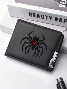 Premium Boy's Black Artificial Leather Wallet With Spider Print - Fashionable Business Style, Large Capacity, With Coin Pouch And Multiple Card Slots, Perfect Gift - Multicolor - View 7