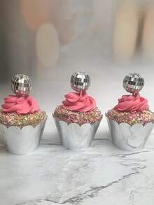 5/10/20 件银色玻璃迪斯科球蛋糕装饰 - 适合 70 年代主题派对、生日和蛋糕 - 无羽毛，耐用玻璃材质 - 彩色 - 查看 6