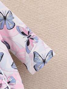 3件套新生儿可爱碎花蝴蝶印花柔软舒适长袖连体衣 - 彩色 - 查看 2
