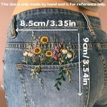 A Set Of Lace Embroidered Jeans Pocket Decoration Set, DIY Mixed-Color Fabric Craft Set With Calico, English Manual, Sewing Needle, Thread - All-Season Flower-Themed Decoration Set