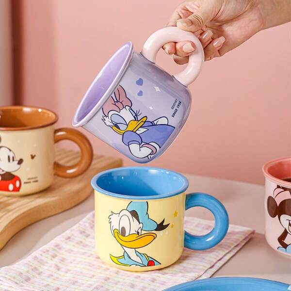 Disney 1pc Disney Ceramic Mug, Household Porcelain Cup, Cute Mickey Star Design, Adorable Winnie The Pooh, High Aesthetic Mug, Cute Donald Duck Porcelain Cup, Breakfast Milk Mug, Office Mug
