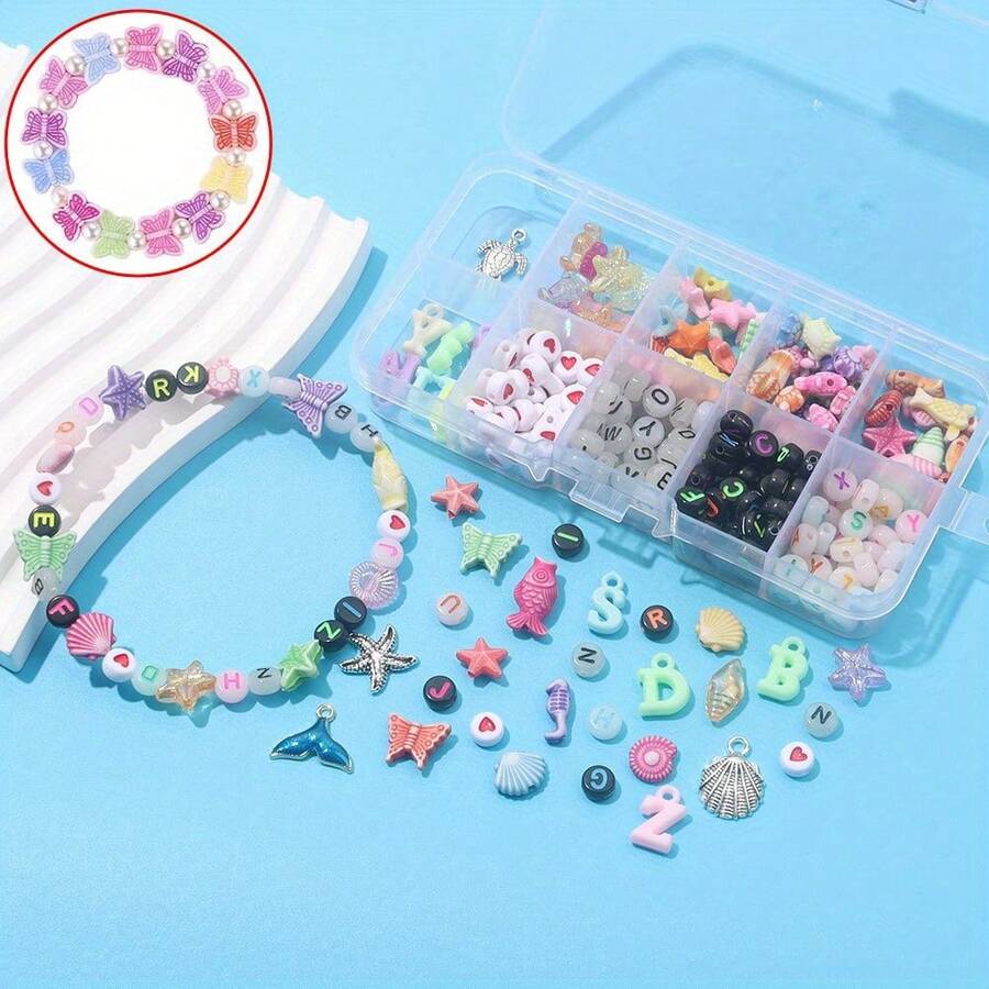 多色亚克力海洋动物和字母珠子，各种字母和海洋动物装饰珠子，女士配饰，用于 DIY 夏季海滩脚链、手链、耳环、钥匙扣、背包、友谊手链、手机链、婚礼、派对、毕业典礼、节日礼物、珠宝制作用品