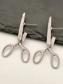 1 Pair Fashionable Gothic Style Asymmetrical Vintage Metallic Scissor Stud Earrings, Versatile For Women Daily, Festivals, Parties
