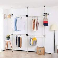Cocoarm Telescopic Clothes Rail - Adjustable Wardrobe Organiser Heavy Duty Clothes Pole System 3 Poles 4 Bars - as pic - View 2