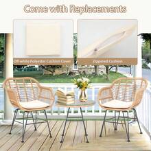 3PCS Patio Bistro Set Outdoor Rattan Armchairs With Table And Replacement Cushions Set-White - White - View 8