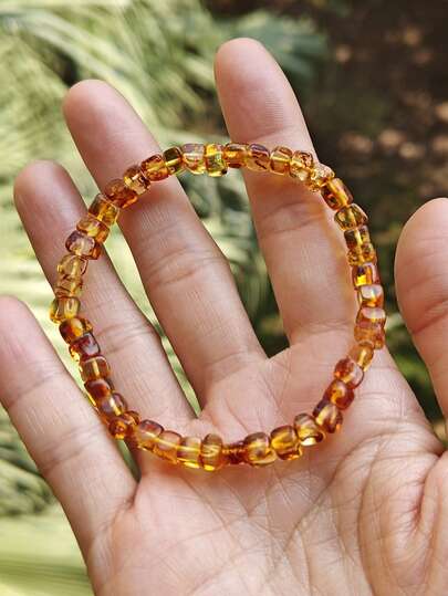 Natural Baltic Amber Square Beaded Bracelet Vintage Gemstone Accessorized Of Maillard Color Fashion Stylish Look Perfect Gift For Her Anniversary Birthday Mother's Day