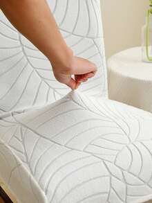 1/2/4 piezas Fundas de silla de jacquard con diseño de hoja suave, fundas elásticas de unicolor para sillas de comedor de oficina, banquete y restaurante - Beis - Ver 7