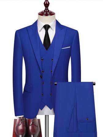 男士西装三件套时尚修身西装马甲长裤套装经典正装商务婚礼晚礼服男士休闲西装服装