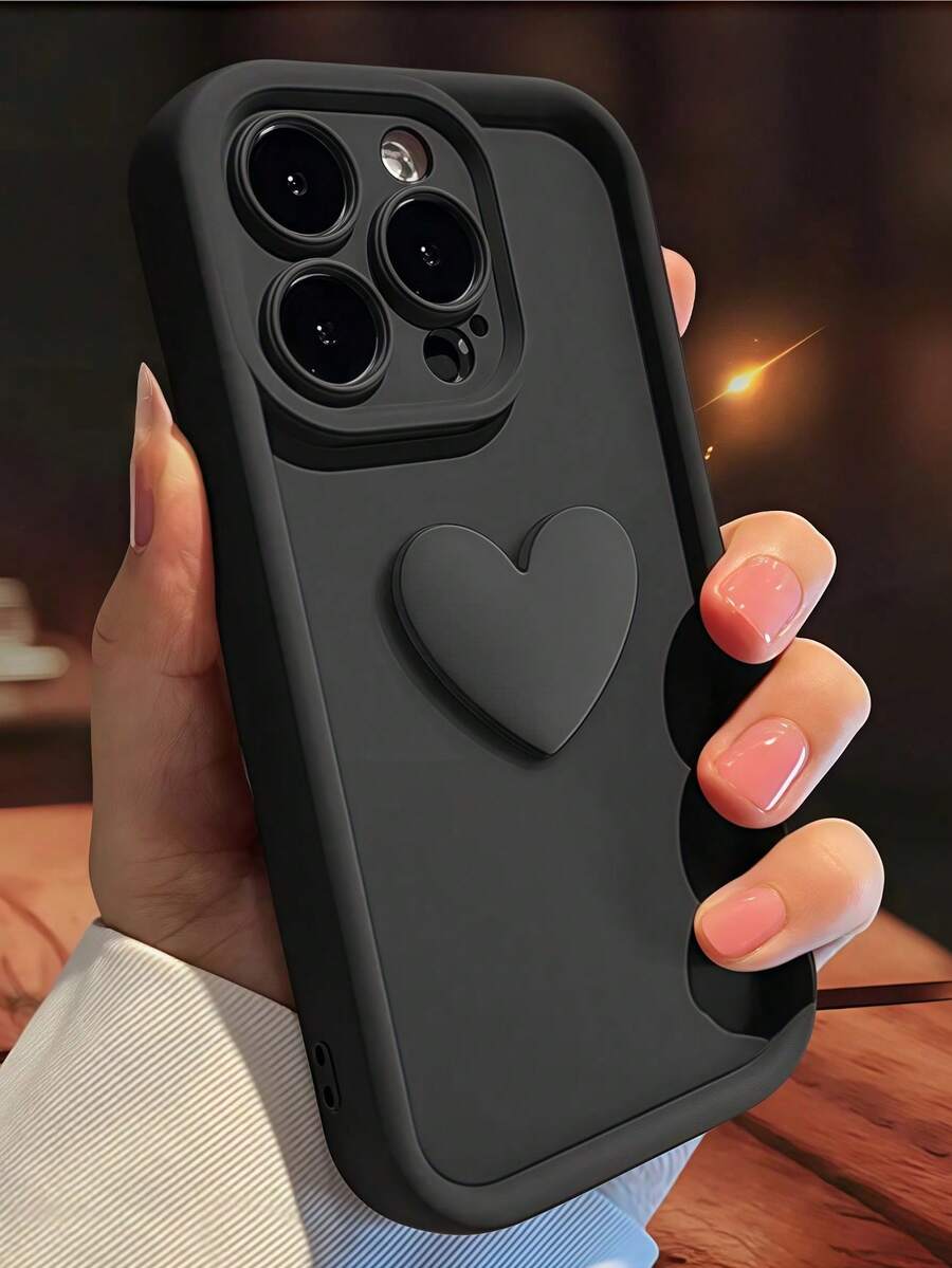 Heart 1 件装纯色多巴胺哑光手机壳，带集成卡夹，简约干净的设计，适用于 16 Pro Max，防水防震，防摔防刮 - 黑色 - 查看 1