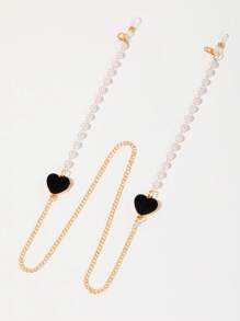 1 Stück stilvolle Metall ummantelte Plüsch Herz- und Perlen Design Brillenkette für Frauen, modisches, süßes Silikon rutschfester Brillenhalter, Brillenband, Sonnenbrillen Kette für Frauen, unentbehrliches Accessoire mit Kunstperle in Herzform für den Urlaub