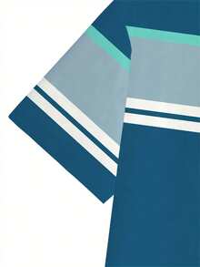 Herren Lässig Rundhals T-Shirt - marineblau gestreift, Polyestermischung, 3D Digitaldruck, Kurzarm, Regular Fit, leichte Strickware, geeignet für den Alltag und Wochenenden - Verschiedenfarbig - Übersicht 5