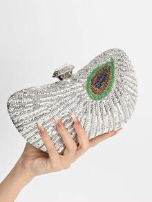 Geantă de seară brodată cu paiete și păun în stil chinezesc, cu lanț de curea de umăr, geantă pătrată mică pentru femei Cheongsam