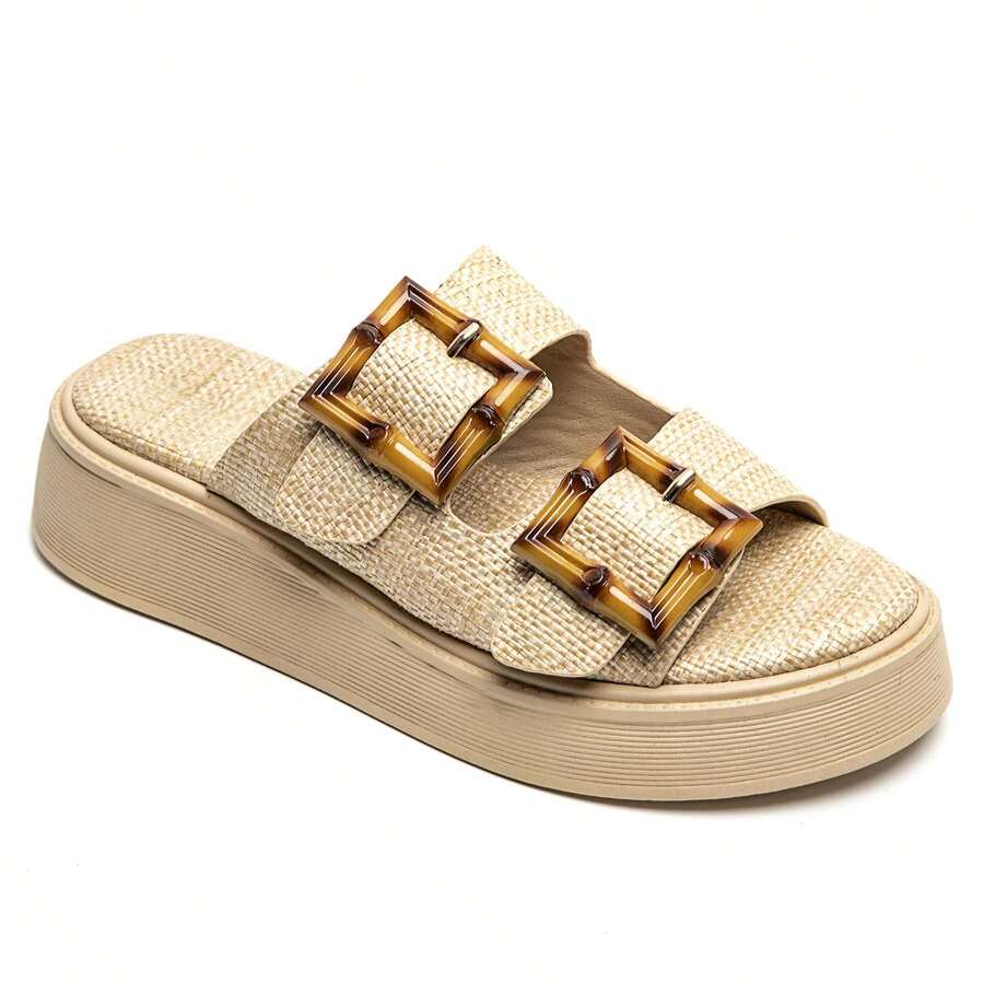 Sandals Compensating In Boucle Style Bohème – Élégance Et Confort Pour L'été - Beige-5233 - View 1