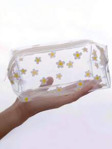1 pieza Bolsa de cosméticos transparente y a prueba de agua con diseño de flor, bolsa transparente para bolígrafos, bolsa transparente para lápices, reutilizable y lavable, regalo pequeño y lindo, apropiado para cumpleaños, bodas, fiestas, Navidad, Halloween, Acción de Gracias, temporada de graduación, temporada escolar, 1 paquete de flores de color + 1 paquete de flores blancas, volver a la escuela, útiles escolares, estuche de lápices, bolsa de lápices, mochila escolar