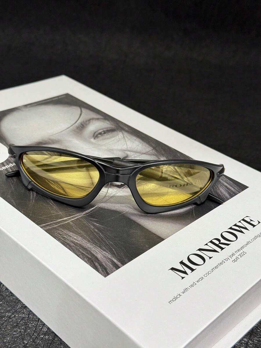 Unisex Y2K Cyberpunk Style Glasses, Fashionable Night Vision Yellow Frame Glasses