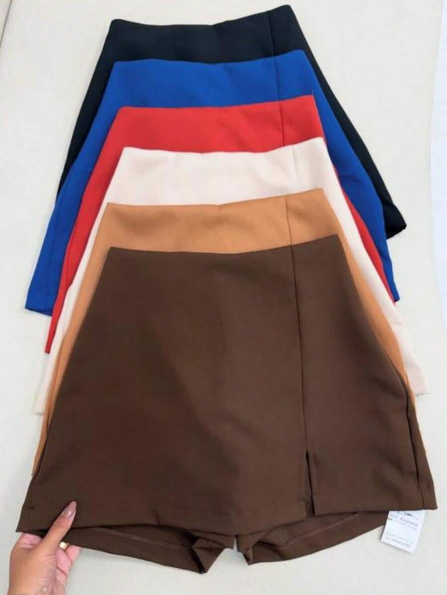 TAILORED SKIRT SHORTS WITH SLIT FASHION BLOGGER SUMMER 2024 - Rust Brown - View 1
