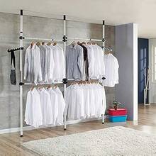 Cocoarm Telescopic Clothes Rail - Adjustable Wardrobe Organiser Heavy Duty Clothes Pole System 3 Poles 4 Bars - as pic - View 1
