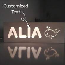 1pc Personalized Wooden LED Lamp, Custom Name Engraved, USB Powered, Selectable Small Icons, Suitable For Bedroom, Living Room, Great Gift For Children's Day, Birthday, Independence Day, Christmas, Mother's Day, Anniversary Back To School