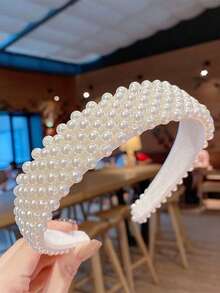 1pc Elegant Street Style Pearl Headband, Versatile Lady's Fashion Hair Accessory, Suitable For Daily Wear,Hairband,Hair Hoop Headbands Head Accessories - White - View 2