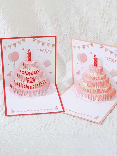 1pc Handcrafted 3D Pop-Up Birthday Card With Vibrant Cake & Balloon Design - Cheerful "Happy Birthday" Message, Perfect For Friends, Family, Birthday Party Supplies, Celebratory Design, Birthday Party Decorations