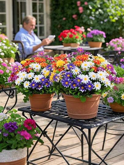 10 Bunches Artificial Outdoor Plastic Daisy Floral Bouquet, UV Resistant Fake Shrub Flowers For Home, Hotel, Office, Wedding, Party, Garden, Porch, Window, Funeral, Photography - Suitable For Easter, Valentine's Day, Mother's Day, St. Patrick's Day - Multi-Color,Fall Decor,Autumn