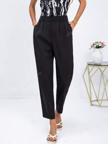 2025 Damen Sommer einfarbige Pendler Taschen gerade Bein Lässig bequeme minimalistische Bundhose, Alltagskleidung