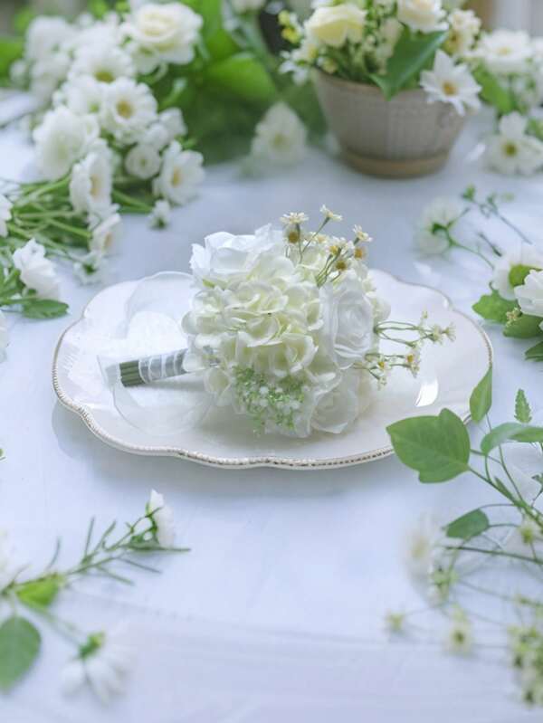 1 pieza Estilo rústico Novia sosteniendo una flor, Ramo de novia de rosa artificial minimalista y dulce, Accesorio para ceremonia de boda y fotografía