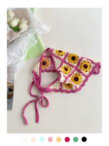 1 Stück Damen Sommer Strandschal, Boho-Stil gestrickter dreieckiger Kopfwickel, handgefertigter gehäkelter Stirnband, ländlicher Stil Kopfwickel Bandana Haartuch