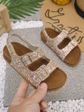 1 Pair New Fashionable Glitter Gradient Color Reflective Material Thick Sole Children Sports Sandals