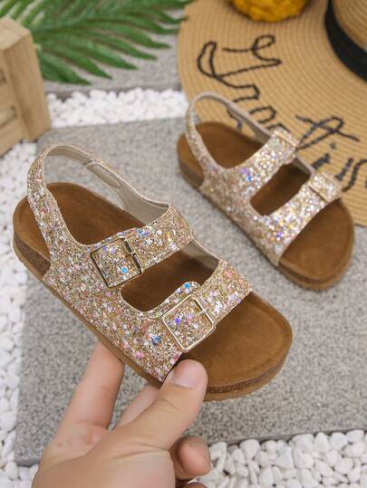 1 Pair New Fashionable Glitter Gradient Color Reflective Material Thick Sole Children Sports Sandals