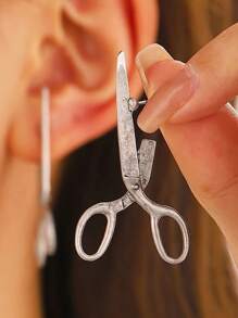 1 Pair Fashionable Gothic Style Asymmetrical Vintage Metallic Scissor Stud Earrings, Versatile For Women Daily, Festivals, Parties