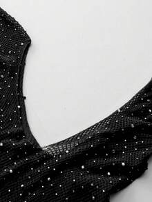 1pc Rhinestone Fishnet Crotchless Leggings - Sexy Women's Club Outfit And Lingerie For Rave - Black - View 2