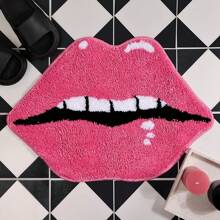 1 pieza Alfombra de baño con forma de labios sexy de color rosa - Alfombra de baño de piel de oveja sintética - Decoración de baño, apta para baño, bañera, dormitorio, sala de estar, balcón, decoración del hogar, alfombra de puerta para exteriores, decoración de otoño