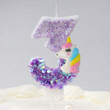 1 件生日数字蜡烛紫色独角兽生日蜡烛蛋糕闪光数字 1 蜡烛蛋糕装饰带亮片，适合女孩和女士周年纪念庆祝用品 - 彩色 - 查看 15