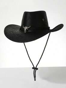 1顶男女通用西部牛仔帽，PU皮革材质，做旧处理，金属装饰，适合牛仔主题活动、节日、派对、角色扮演、户外活动、日常佩戴。 - 彩色 - 查看 10