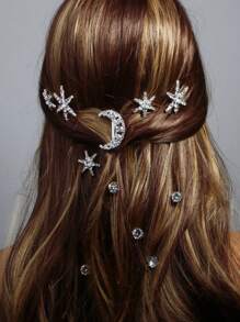 Conjunto de grampos de cabelo com strass em forma de estrela e lua, 2/5/6/7/8/18 peças, acessórios de cabelo para festas de fim de ano para mulheres