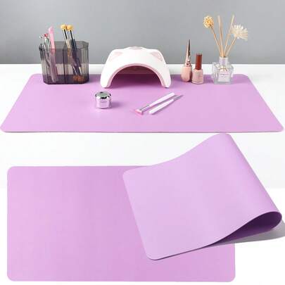 FULL BEAUTY Alfombrilla de escritorio para manicura morada, almohadilla plegable y portátil para reposabrazos de manicura, de cuero de fibra ultrafina suave, impermeable y resistente a las manchas, duradera, alfombrilla de manicura, alfombrilla de escritorio para manicura, alfombrilla de escritorio dedicada para salón de manicura