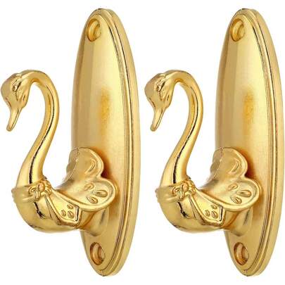 Móc treo tường hình thiên nga bằng kim loại vàng phong cách cổ điển, móc treo rèm, thiết kế truyền thống, phụ kiện lắp đặt dễ dàng