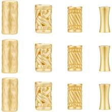 24 pièces Perles tubes en alliage plaqué or 18 carats, 4 styles de perles espaceurs pour fabrication de bracelets, colliers et bijoux DIY