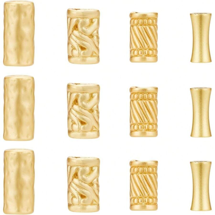 24 pièces Perles tubes en alliage plaqué or 18 carats, 4 styles de perles espaceurs pour fabrication de bracelets, colliers et bijoux DIY