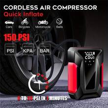 Arrancador portátil de coche con compresor de aire, luz LED de emergencia y batería externa - Carga rápida para teléfonos, portátiles, coches, camiones, autocaravanas y talla grande - Incluye bolsa de almacenamiento, cargador de batería de vehículo | Batería compacta | Características avanzadas, arrancador portátil de batería de coche