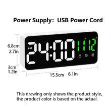 1 个 USB 多功能 LED 镜面时钟、LED 数字时钟、梳妆台时钟电子闹钟、闹钟、桌面闹钟创意简约学生闹钟