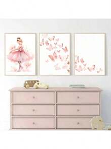 1/6PCS Optional Frame Posters Wall Arts Modern Pink Ballerina Girl Unicorn Butterfly Poster Kids Room Decorative Posters Wall Bedroom Decor ,Wall Art With Frame