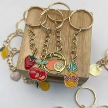 18 pièces/set porte-clés avec fruits dessin animé, fraise, cerise, banane, pomme, avocat, poire, ananas, pastèque, pamplemousse, accessoires de bijouterie, gouttes d'huile en métal, cadeau de fête des mères, accessoires de voiture, charm de sac à dos pour école, fruits