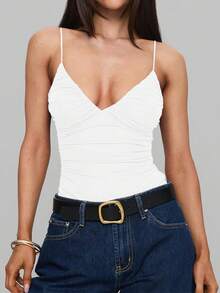 Áo hai dây nữ dáng rộng, màu trơn, co giãn, đa năng, thích hợp cho mùa hè. - trắng - Xem 2