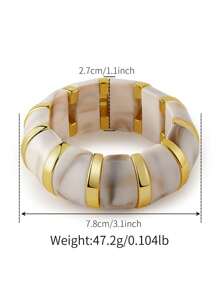 ORNAPEADIA 1pc Bohemian Style Colorful Wide Resin Elastic Bangle Bracelet, Suitable For Women's Daily, Party, Holiday Wear, Gift