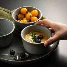 3pcs/Set 250ml Capacity, 10.5cm X 6.5cm Spotty Ceramic Oven-Safe Ramekin Bowls - Japanese Minimalist Style, Round Shape, Heat-Resistant, Suitable For Baking Souffles, Serving Desserts And Daily Dining - Multicolor - View 2