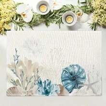 1/4/6/8/12 Pcs Linen Dining Table Placemats, Washable Ocean Seashell Printed Table Mats, Surface Protective Pads, Indoor Outdoor Dining Table Decor, Suitable For Holiday Parties & Kitchen