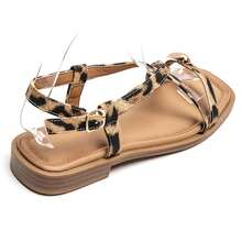 Western Style Flat Sandals With Crescent-Shaped Straps And Decorative Buckles - LEOPARD-2278 - View 4