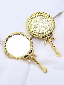 1 pièce Nouveau miroir compact portable de style européen rétro à simple face avec poignée papillon, convient pour le maquillage, les voyages, le camping, un cadeau pour les collègues et les étudiants